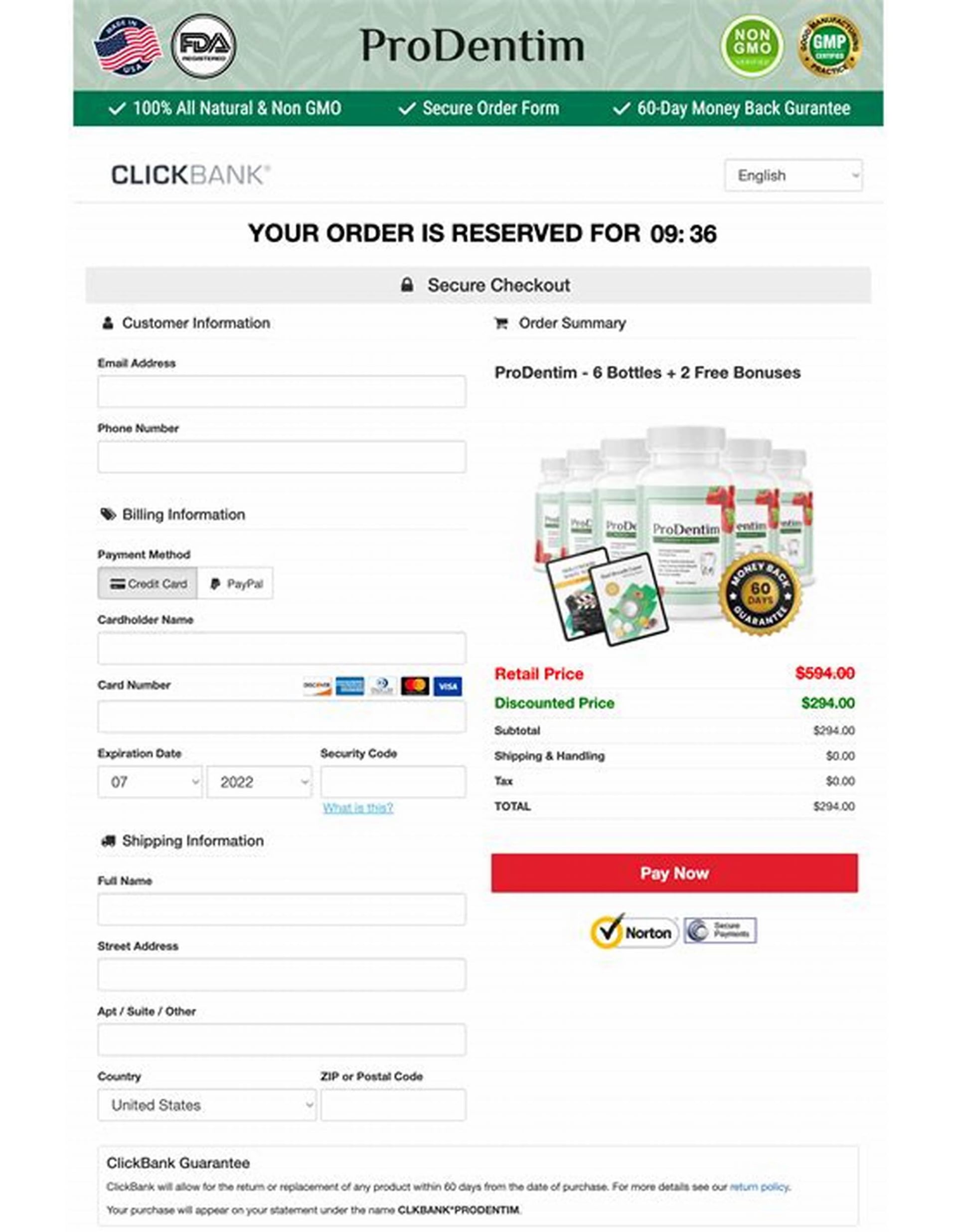 Prodentim checkout page